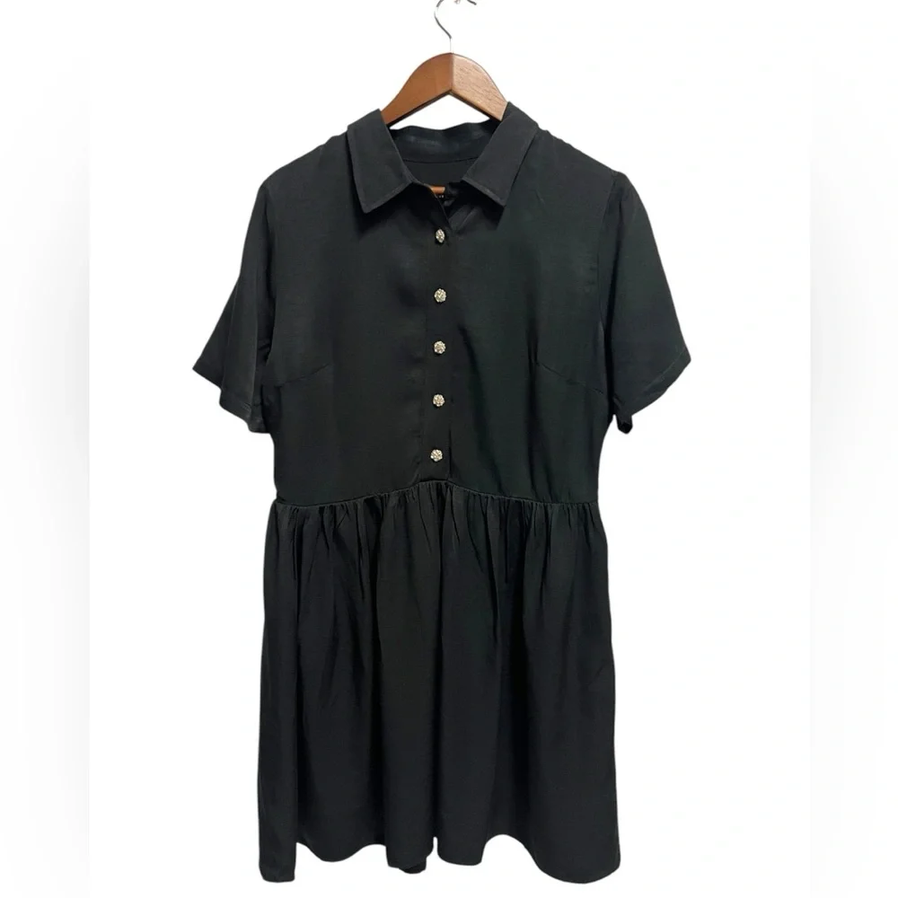 J.Crew Collection shirtdress with jewel buttons black size 12 NWT